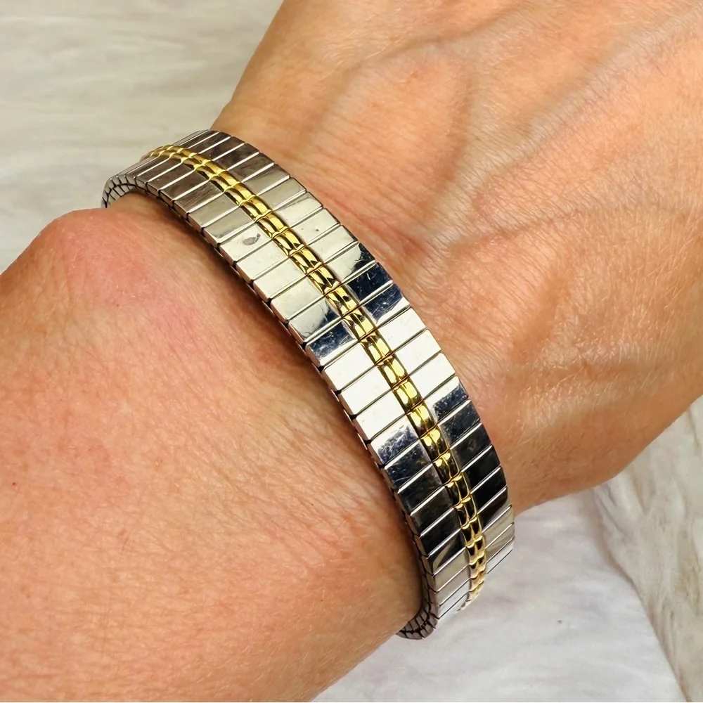 Two Toned Silverton and Goldtone Stretch Bracelet